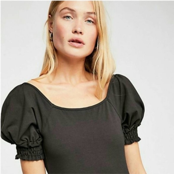 Free People Tops - Free People Remington Black Puffy Sleeve Crop Top Size Small